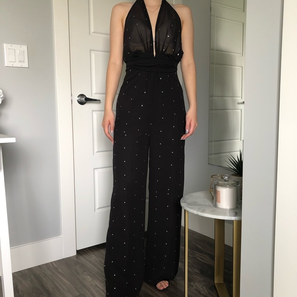 Topshop Black Crystal Halter Jumpsuit - Picture 2 of 4